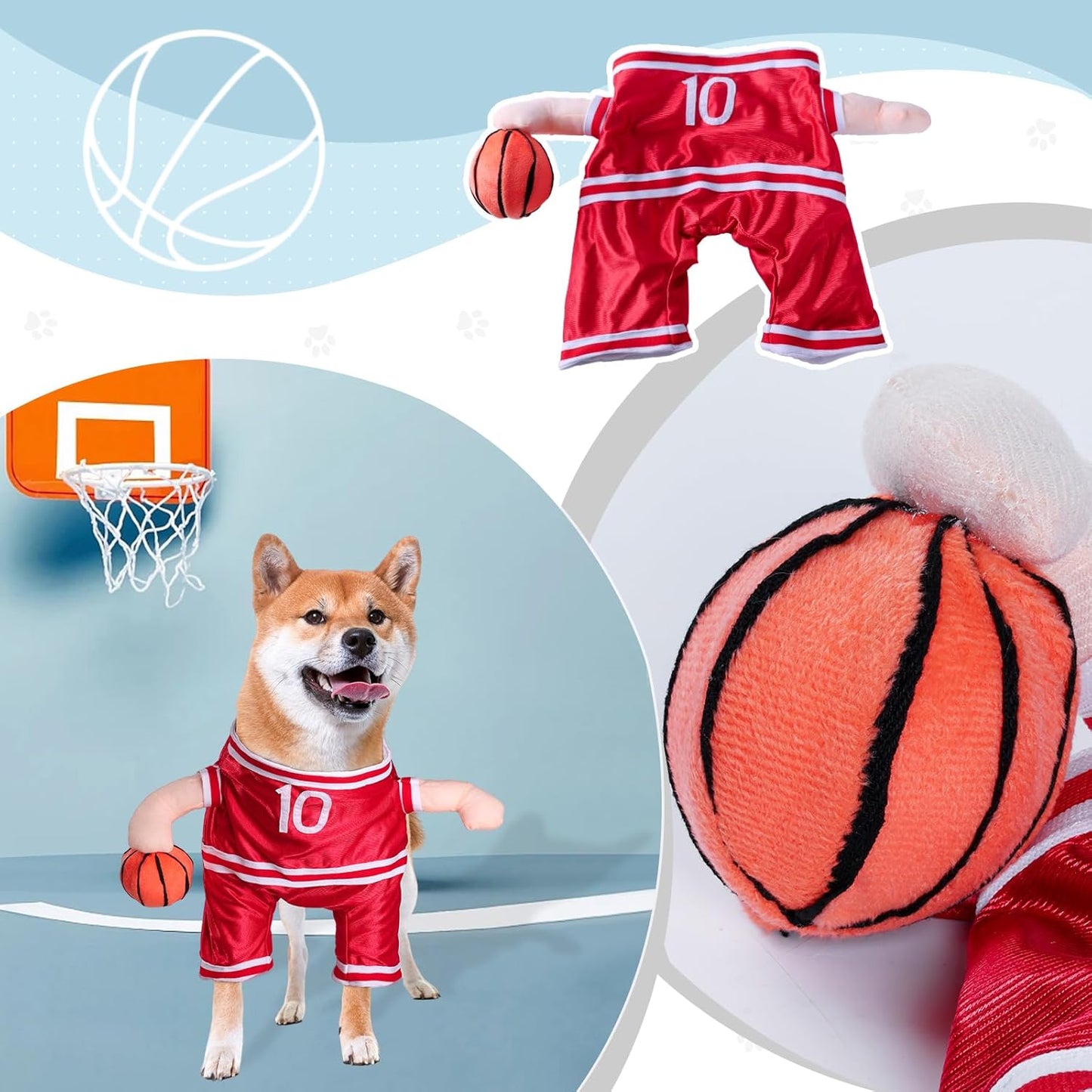 Dog Basketball Player Costume - Pet Halloween Costume Adjustable Funny Dress up Sports Outfit Cosplay Clothes for Small Medium Dog (Red Basketball, Small)