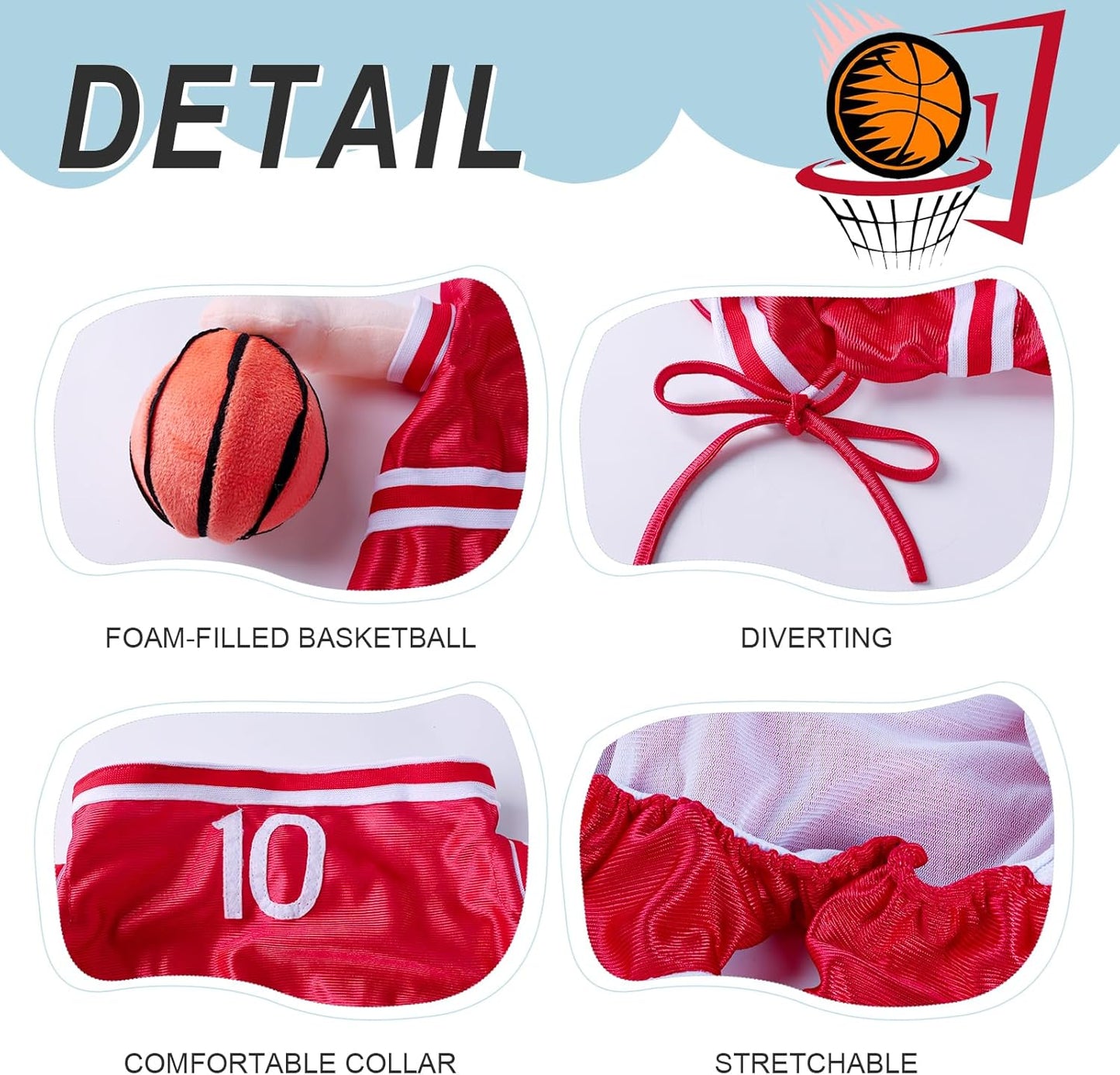 Dog Basketball Player Costume - Pet Halloween Costume Adjustable Funny Dress up Sports Outfit Cosplay Clothes for Small Medium Dog (Red Basketball, Small)