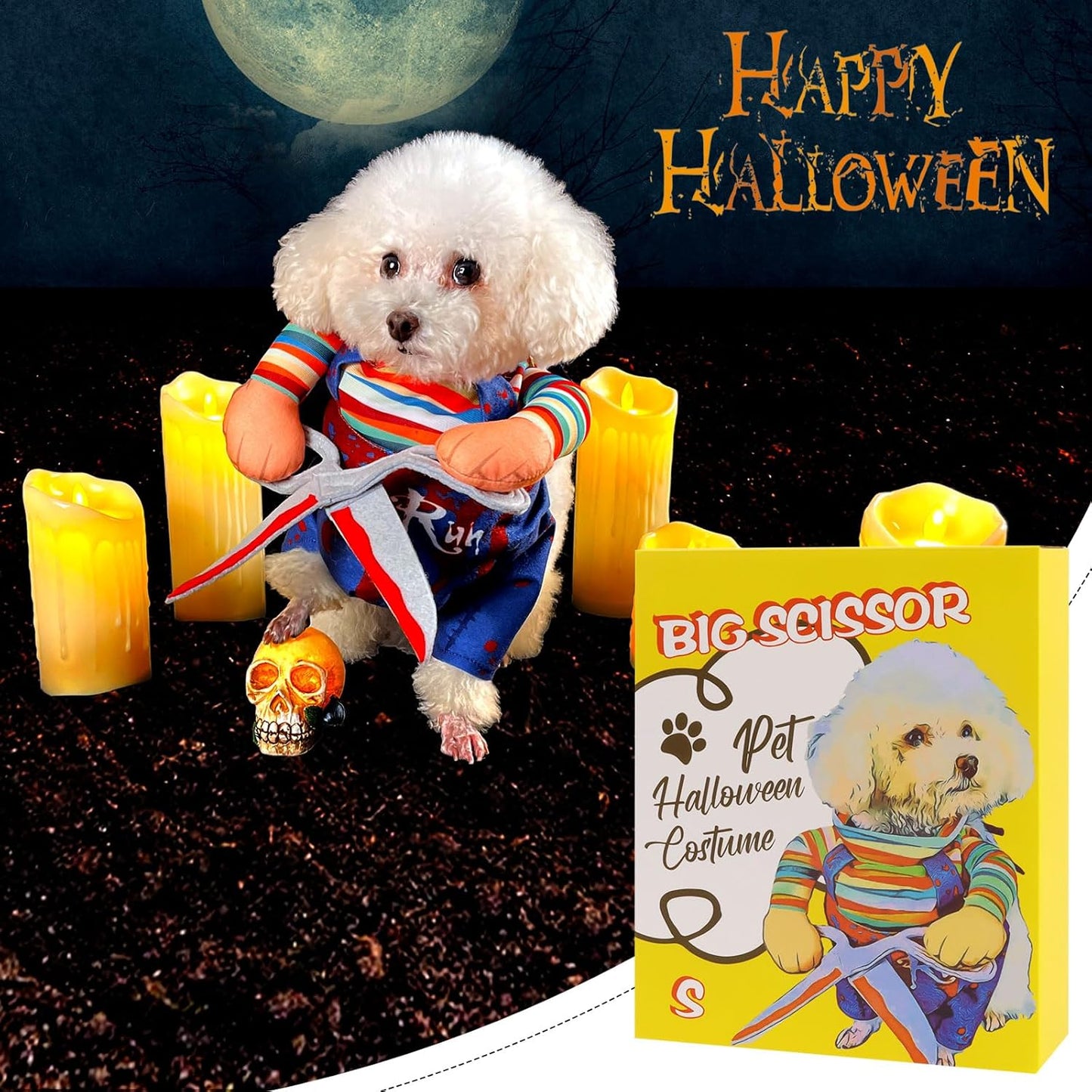 Dog Halloween Scissors Style Doll Costume Pet Christmas Cosplay Adjustable Doll Funny Special Clothes Puppy Party Clothes for Small Dogs Cats (Small)