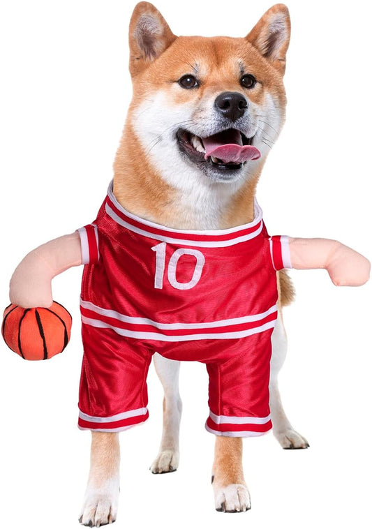 Dog Basketball Player Costume - Pet Halloween Costume Adjustable Funny Dress up Sports Outfit Cosplay Clothes for Small Medium Dog (Red Basketball, Small)