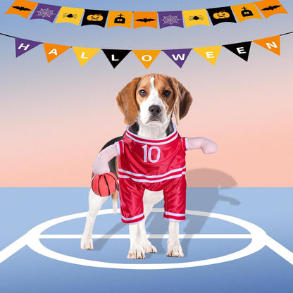 Dog Basketball Player Costume - Pet Halloween Costume Adjustable Funny Dress up Sports Outfit Cosplay Clothes for Small Medium Dog (Red Basketball, Small)
