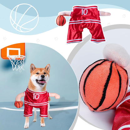 Dog Basketball Player Costume - Pet Halloween Costume Adjustable Funny Dress up Sports Outfit Cosplay Clothes for Small Medium Dog (Red Basketball, Small)
