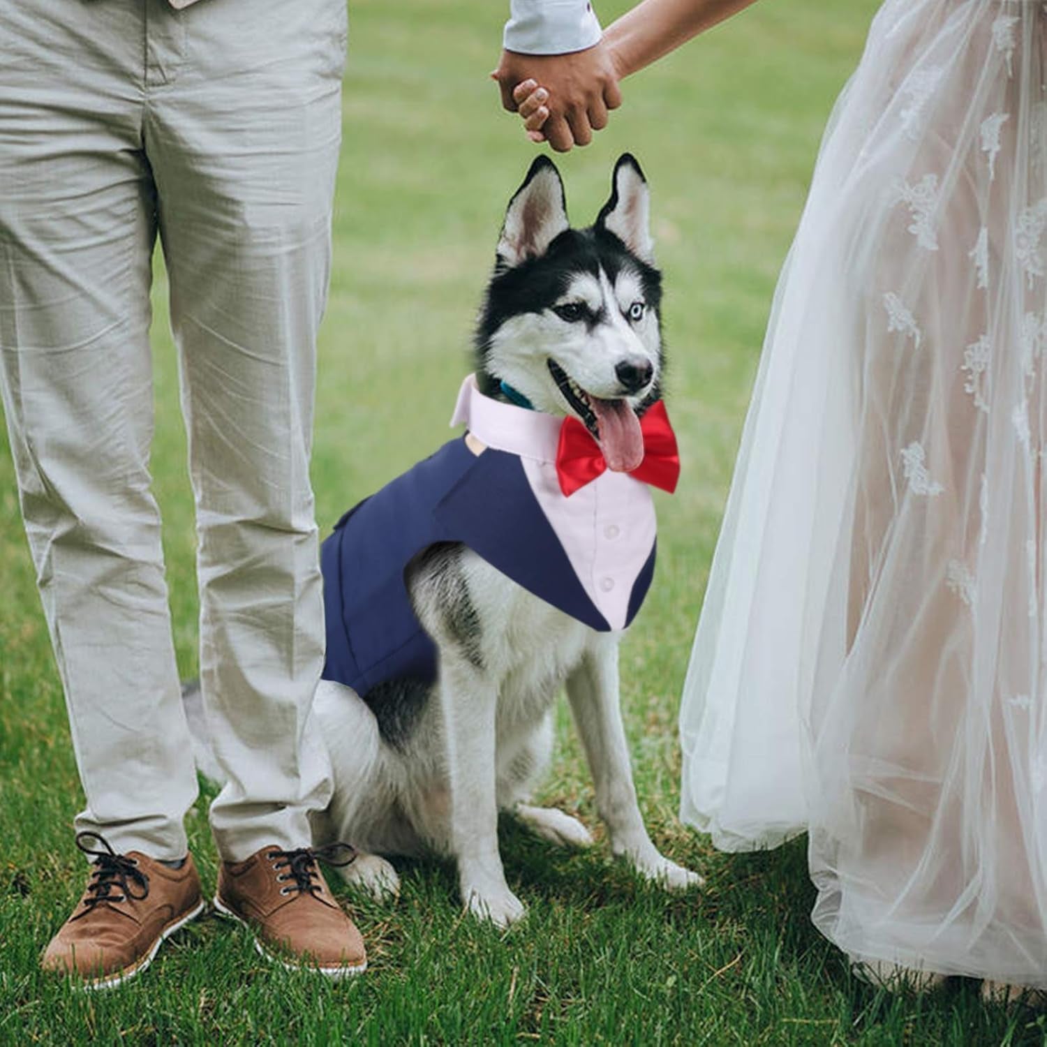 Dog Tuxedo for Small Medium Large Doggie, Detachable Dog Formal Wedding Suit with Tuxedo Vest & Bow Ties Collar & Bandana Scarf Set, Wedding Attire Shirt for Birthday Party Costume